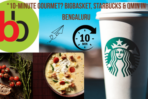BigBasket 10-Minute Delivery Launch: Don’t Miss Starbucks, Qmin & the Future of Quick Commerce BigBasket 10-minute delivery Bengaluru partnership with Starbucks and Qmin, visualized with gourmet coffee and fresh food.