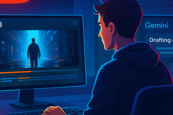 Google Gemini 2.5 and Veo 3: Top AI Tools Revolutionizing Content Creation in 2025 Creator using Google Gemini 2.5 and Veo 3 AI tools for content drafting and cinematic video editing on screen – showcasing advanced AI content creation workflow in 2025