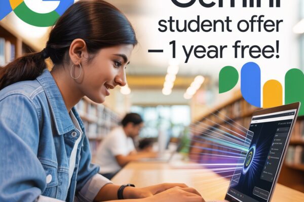 Indian student accessing Gemini Advanced AI tools on laptop