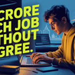 Young developer coding on laptop with text ‘₹1 crore tech job without degree’ — visual for Bengaluru startup’s no-degree hiring post.