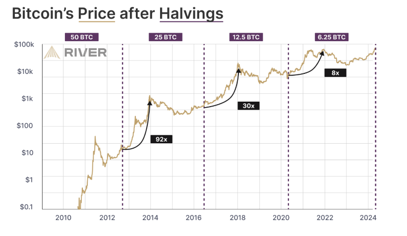 Bitcoin halving events | Source: River.com