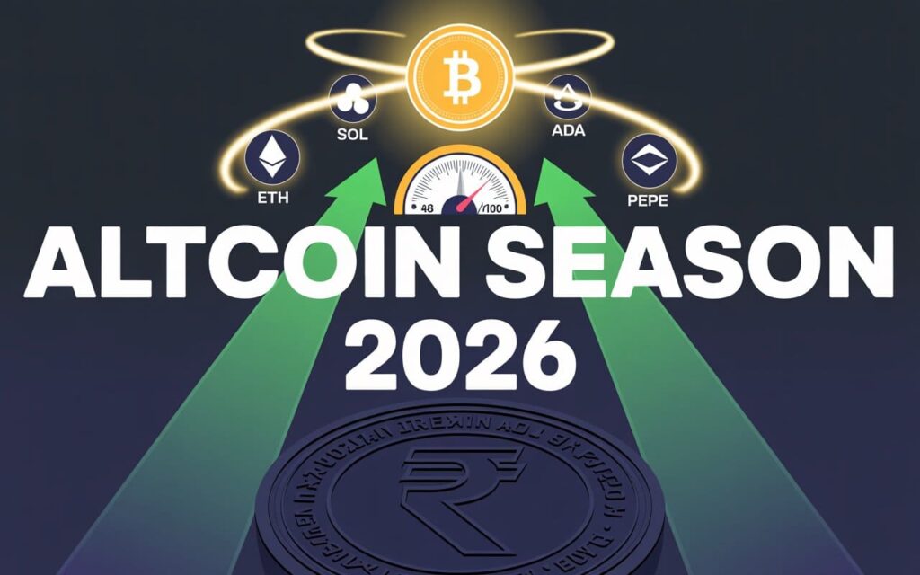 Altcoin season 2026 — crypto market showing altcoin index 48 with Bitcoin at $74K March 2026