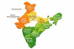  India state startup schemes map 2026 — Karnataka Kerala Gujarat Maharashtra policies