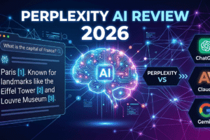 Perplexity AI review 2026 showing AI search results interface