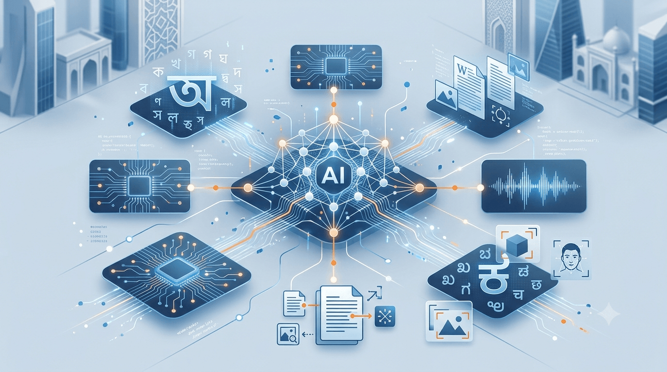 BharatGen AI capabilities including text speech vision multilingual and domain-specific AI
